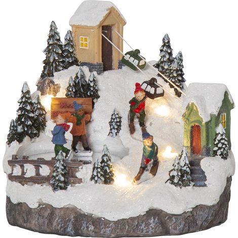 Star Trading Paysage de Noël « Alpville », Paysage d'hiver avec éclairage LED + Rotation, Remontée mécanique, H 15,5 cm (1/3)