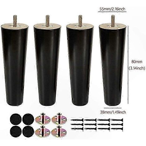 Pieds de meubles en bois massif, lot de 4 pieds de rechange, adaptés aux tables basses, lits, meubles TV, chaises et canapés, vis incluses, noir - M8-8CM-A-4PCS (1/5)
