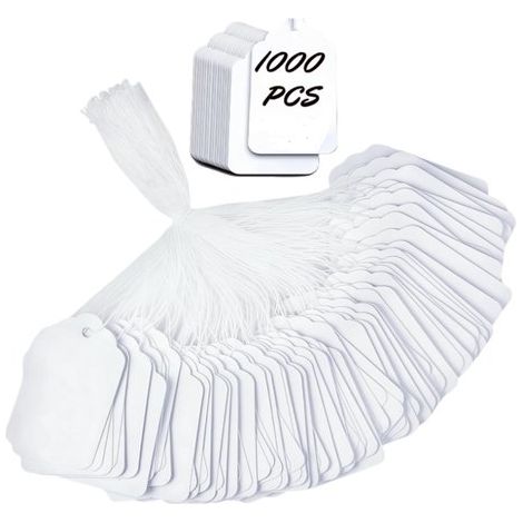 1000 etiquetas de precio preensambladas con cordel,etiquetas de papel blanco para ventas de garaje,ropa y comercio minorista,4,45 x 2,78 cm (1/4)