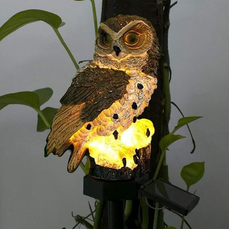 Lampe Solaire LED de jardin, Décoration de jardin en forme de chouette, Solaire étanche Lampe de Pelouse, Lumières de chemin, Adaptée au Pelouse extérieur, à la cour, au balcon (Brun) (1/5)