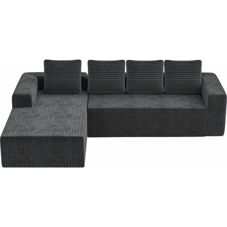 Modular Sofa with L-Shape Chaise - Cloud Sectional Sofa Gray Corduroy (1/5)