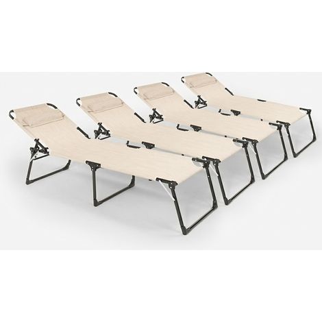 4 bains de soleil pliants de plage et jardin en aluminium Mauritius - Beige