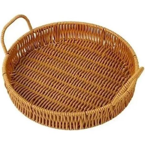 corbeille de fruits Handwoven Storage Tray Round Shape Fruit Vegetable Wicker Rattan Threads Basket with Handle Stand de fruits(Petit) (1/5)