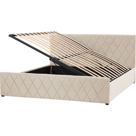 Ottoman Bed Velvet ROCHEFORT 180 x 200 cm (EU Super King) Beige