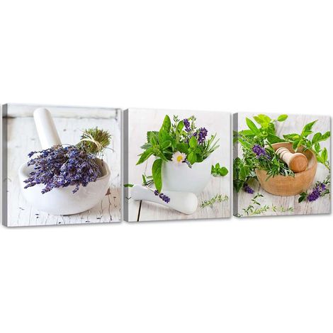 Stampa su tela 3 parti, Le erbe in cucina - 90x30 (1/4)