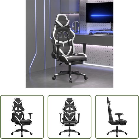 Gamingstuhl mit Fußstütze - Gaming-Stuhl mit Fußstütze Schwarz und Weiß Kunstleder (1/5)