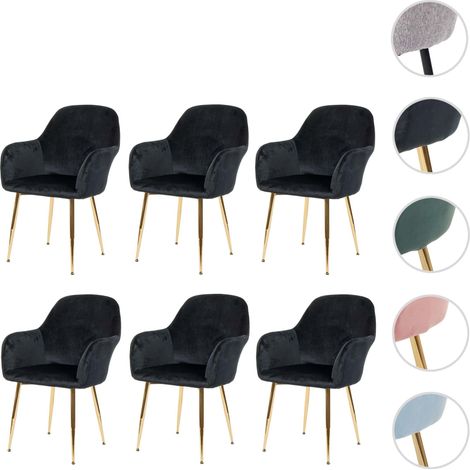 Lot de 6 chaises de salle à manger HWC-F18, chaise de cuisine, design rétro velours vieux rose, pi (1/5)