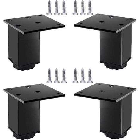 Pieds de meubles réglables en aluminium, lot de 4, pour meubles, canapés et tables, noir, 8 cm (plage de réglage 80-98 mm) (1/5)