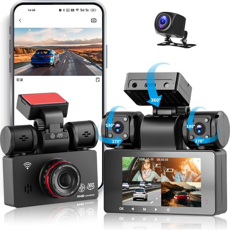2K-Auto-Dashcam für vorne und hinten, 4 Kanäle, 360-Grad-3-Zoll-Dashcam mit App, IR-Nachtsicht, Loop-Video, G-Sensor, 24-Stunden-Parkmonitor, Einparkhilfe