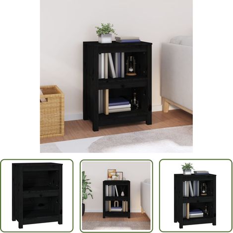 The Living Store Bibliothèque Noir 50x35x68 cm Bois de pin massif - Bibliothèque - Meuble Rangement - Étagère - Armoire À Livres - Bibliothèque Design (1/5)