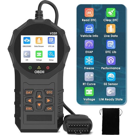 Lecteur OBD2 de diagnostic auto – Effaceur de codes d'erreur moteur – Compatible OBDII – Écran couleur 2,8 pouces – 12 fonctions professionnelles (1/5)