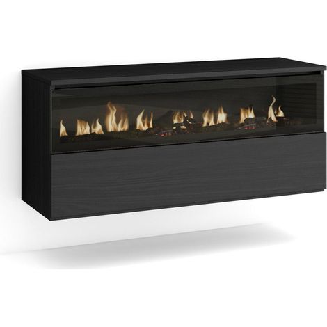 Skraut Home – Cheminée électrique LED suspendue – Effet flamme 3D – Dimensions 102x45x35cm – Puissance 34W – Télécommande incluse – Noir (1/5)