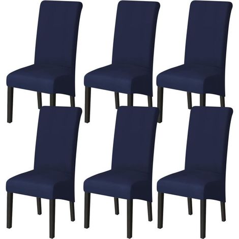 Lot de 6 Housse de Chaise de Salle à Manger (Bleu Marine), Housse de Chaise Extensible Couverture de Chaise Grande Universelle Lavables, Facile à Nettoyer pour Décor Salle à Manger Salon (1/4)