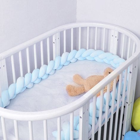 Tour de lit bébé tressé de 1,5 m, coussin long pour chambre de bébé, motif serpent doux (bleu) (1/5)