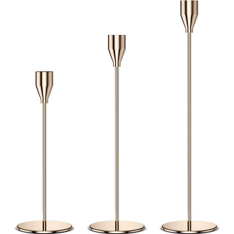 3 Pièces Coniques Bougeoir Doré 33/28/22cm, Rétro Métal Hauts Bougie Chandelier Decoratif, Porte Bougies pour Mariage, Dîner Aux Chandelles, Saint Valentin, Décoration d'Intérieur