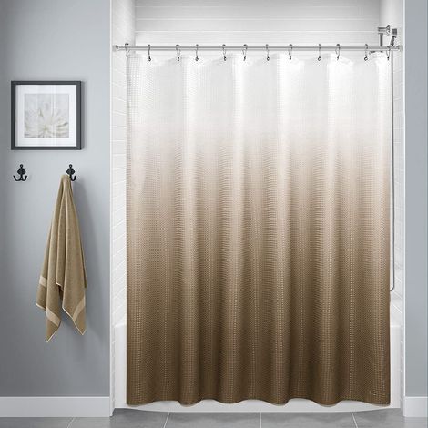 Rideau de douche en tissu texturé marron, doublure imperméable avec 12 crochets, lavable en machine (183 x 183 cm, marron). (1/5)