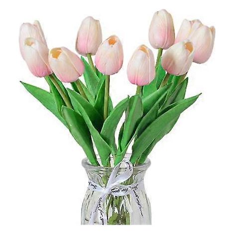 Lot de 10 fleurs artificielles avec tige, réalistes, pour mariage, maison ou bureau, centre de table, tulipes, fausses branches, composition florale.rose clair (1/5)