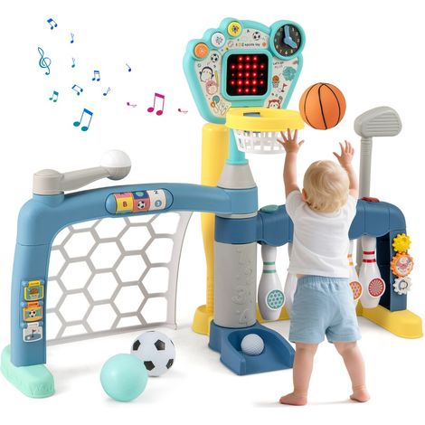 Jouet Sportif 5 en 1 pour Tout-Petits Centre d'Activités pour Enfants avec Panier de Basket But de Football Golf Bowling Baseball Multicolore (1/2)