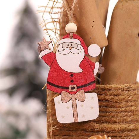 Pendentif Noel Bois - Cerf Homme Vieil Homme Bonhomme De Neige - Décoration Murale Intérieure - 2 Pièces (1/5)