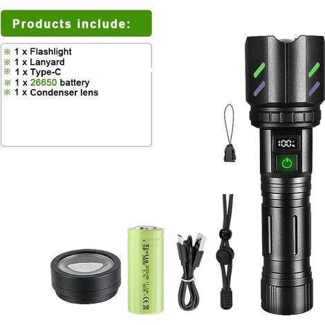 (2026 SET-B) Lampe torche ultra-puissante à allumage concentré, rechargeable en briquettes, zoom 3000 m, idéale pour le camping et les situations d'urgence en extérieur. (1/5)