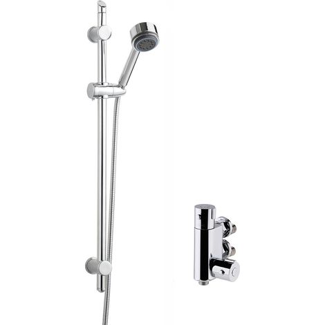 Nuie Vertical Thermostatic Bar Shower Valve with Single Function Slider Rail Kit - Chrome (1/2)