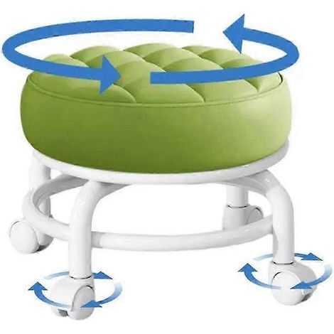 Tabouret rond en similicuir avec roulettes, chaise roulante imperméable et mobile, siège bas pratique (1/4)