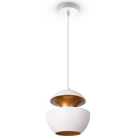 Paco Home Pendelleuchte Esszimmer Hängelampe Küchenlampe Esstischlampe Industriell Modern Pendelleuchte - Weiß, Gold (Ø20 cm)