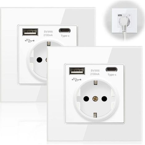 2er Set Steckdose mit USB & USB-C – Wandsteckdose 16A Weiß (1/5)