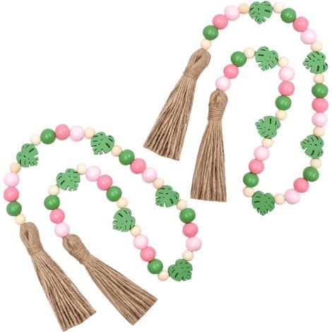 2 Pièces Pendentif décoratif en Perles de Bois Porte pendentifs Gland décoration de Noel Accessoire de décoration Vintage Guirlande de Perles murales Guirlande de de Bois (1/5)