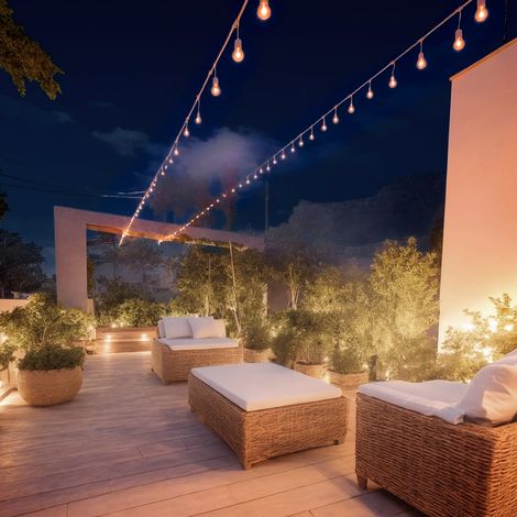 Kit Ghirnalda Waterproof 5.5m Bianco + 8 Lampadine LED E27 G45 3W a Colori Arancione