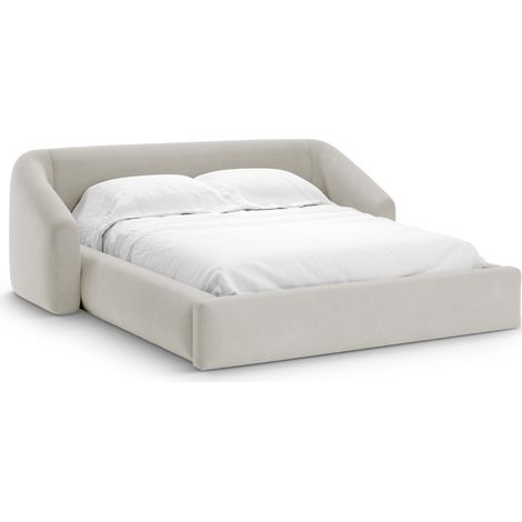Lit coffre avec tête de lit 200x180cm en velours beige foncé (1/5)