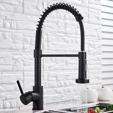 Robinet de cuisine en or brossé (noir mat) avec douchette extractible à 2 jets et poignée unique pour eau chaude et froide. Rotation à 360°. (1/5)