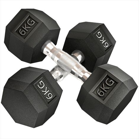 Haltères courtes 12 kg lot de 2 acier caoutchouc noir (1/5)
