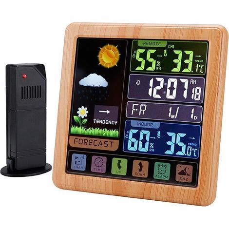Horloge météo sans fil, horloge à écran couleur multifonctionnelle, thermomètre à écran tactile domestique et réveil hygromètre..DEBUNS