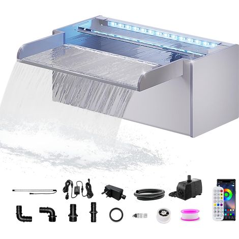 Cascade d'eau pour Bassin de 30 cm, en Acrylique, avec Pompe à Eau 7 Couleurs Bluetooth LED, Fontaine de Jardin (1/5)