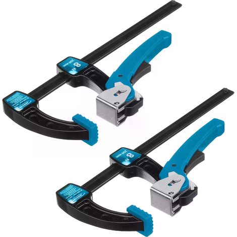 Gross 20719 F-Clamp with quick-release, metal body and lever-tooth mechanism, 8inch/200mm - Twin Pack (1/4)