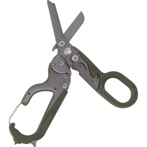 Ciseaux d'intervention d'urgence en acier inoxydable, ciseaux multifonctionnels, outils de survie en extérieur, ciseaux d'urgence pliables verts (1/5)