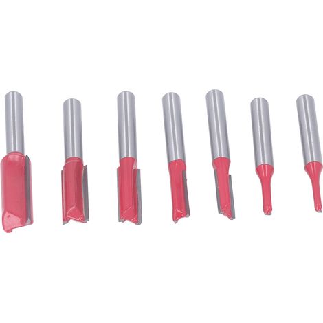 Set mit 7 geraden 6,35-mm-Hartmetall-Fräsern für Holzfräsen, Nutenfräsen und Feinbearbeitung, zylindrischer Schaft. (1/5)