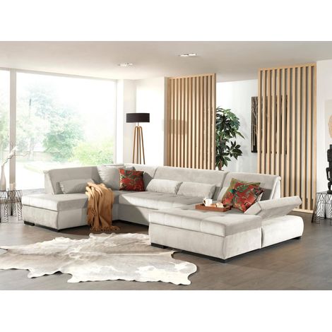 Lisa Design – Canapé panoramique d'angle gauche 7 places – Revêtement velours 100% polyester – Structure en bois – Accoudoir réglable – Fabrication européenne (1/5)