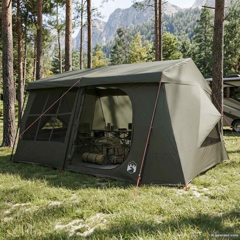 vidaXL Family Tent with Rainfly Water-resistant 9-Person Army Green (1/5)