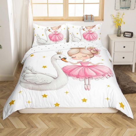 Bettwäsche-Set 135x200cm mit Schwan & Ballerina Motiv, Mikrofaser, Reißverschluss