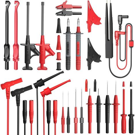 25PCS Silicone Multimeter Test Leads Kit with Replaceable Wire Piercing Probes, Alligator Clips, Test Hook Clips, Test Tweezer for Digital Electrical Multimeter Testing