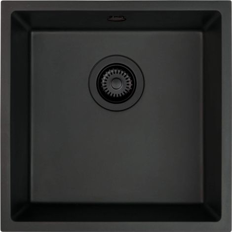 Lavello cucina sottopensile in granito con 1 vasca 44x44 cm nero - Aelo