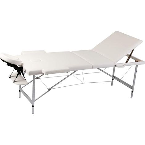 Table de massage pliable 3 zones, cadre en aluminium, blanc crème, réglable de 59 à 81 cm - PANGIVO (1/5)