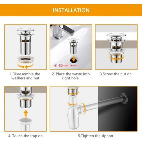 Bonde de Lavabo - Standard-G 1 ¼ - Inox - Commande à main - Blanc (1/4)