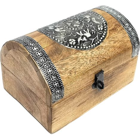 Baúl joyero de madera con apliques plateados 15 cm (1/5)