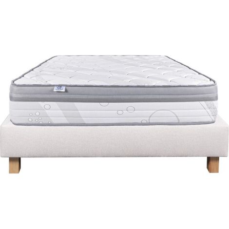 Ensemble Matelas Relaxation, 26 cm, ressorts ensachés, ferme, face été/hiver + sommier beige ep20cm, 140x190cm (1/5)