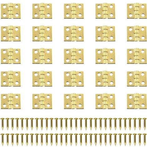 100 Pieces Mini Retro Hinges Connectors Brass Hinges Small Metal Hinges Miniature Hinges with Screws Cabinet Door Drawer Chest (1/5)