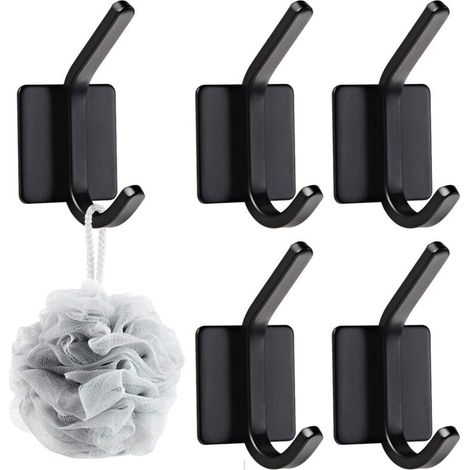 MINKUROW Edelstahl-Wandhaken, selbstklebender Edelstahl, Edelstahl-Wandhaken, kein Bohren von Badezimmerhaken, keine Bohrform, selbstklebende Haken, selbstklebende Badezimmerhaken (schwarz)