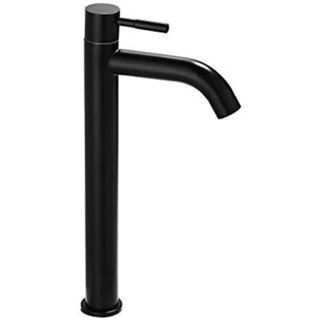 Robinet de salle de bain, mitigeur de lavabo haut avec hauteur de bec 210 mm de haut, mitigeur monocommande pour lavabo, salle de bain, WC d'invités, noir